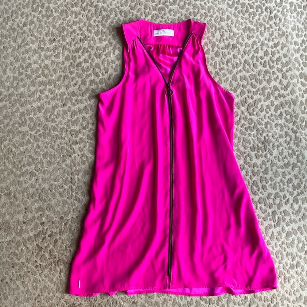 Amanda Uprichard 100% Silk Hot Pink Mini Dress with Front Zipper, size S
